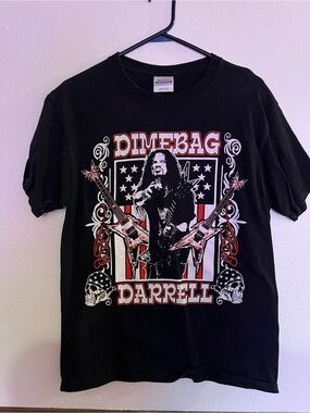 Hanes Black Dimebag Darrell Graphic Short Sleeve Tee with Red and White Accents